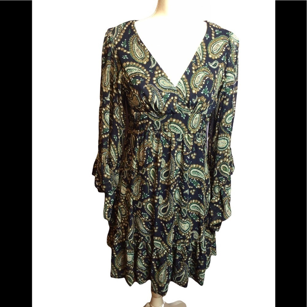 .Betsey Johnson Paisley Boho Peasant Bell Sleeve Bambi Dress Size 2 - Picture 1 of 10